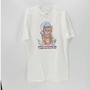 Vintage 90s 80s cat coffee night shirt size S/M cat lover crazy cat lady